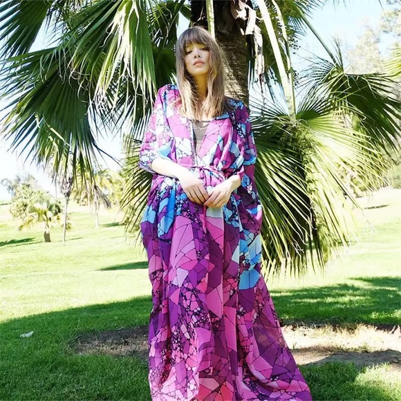 Sol Searching Abstract Print Kimono Swim Cover Up - Picture 2 of 7